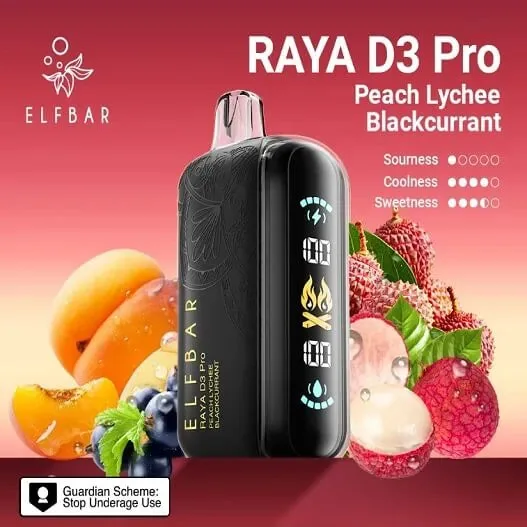 Elf Bar Raya D3 Pro 30 K – Peach Lychee Blackcurrant 30000 Puffs